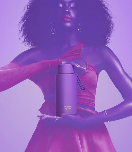 Frank Green / Stainless Steel Ceramic Reusable Bottle w/ Straw Lid (34oz) - Cosmic Purple