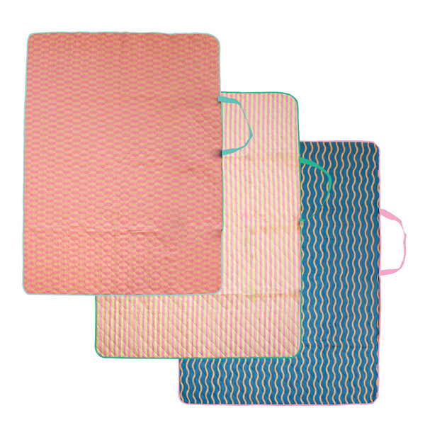 Eclectic Summer / Folding Picnic Rug - Pink & Lemon Stripe