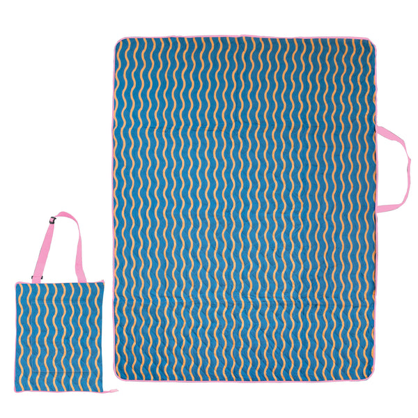 Eclectic Summer / Folding Picnic Rug - Blue & Peach Wave
