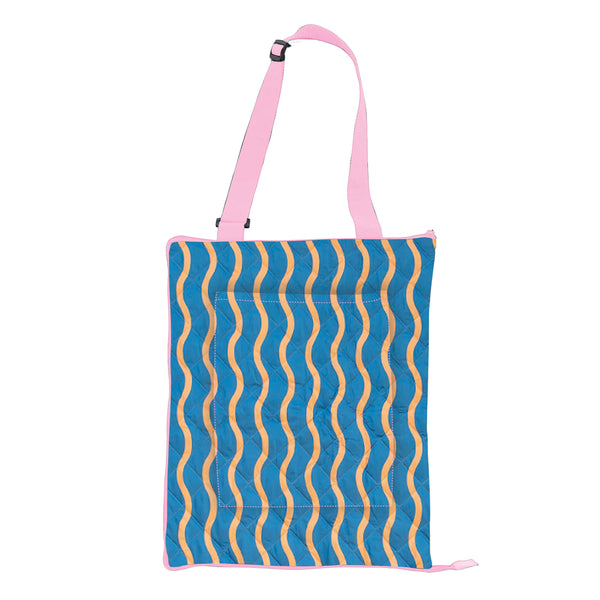 Eclectic Summer / Folding Picnic Rug - Blue & Peach Wave