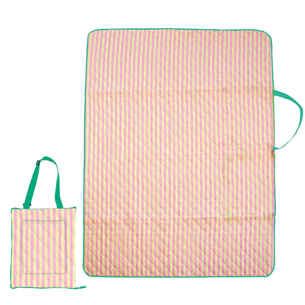 Eclectic Summer / Folding Picnic Rug - Pink & Lemon Stripe