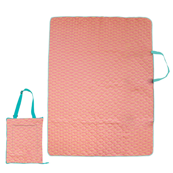 Eclectic Summer / Folding Picnic Rug - Pink & Peach Block