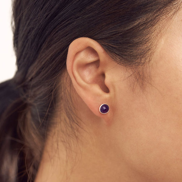 Midsummer Star / Round Amethyst Studs - Silver