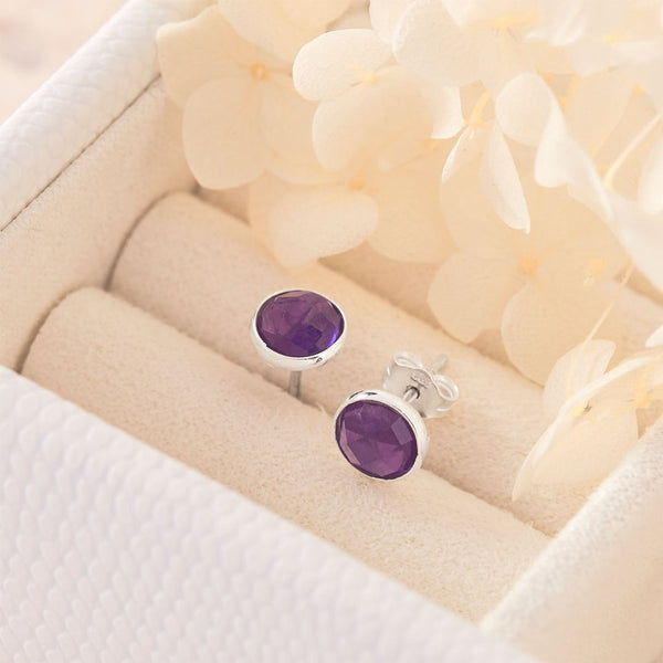 Midsummer Star / Round Amethyst Studs - Silver