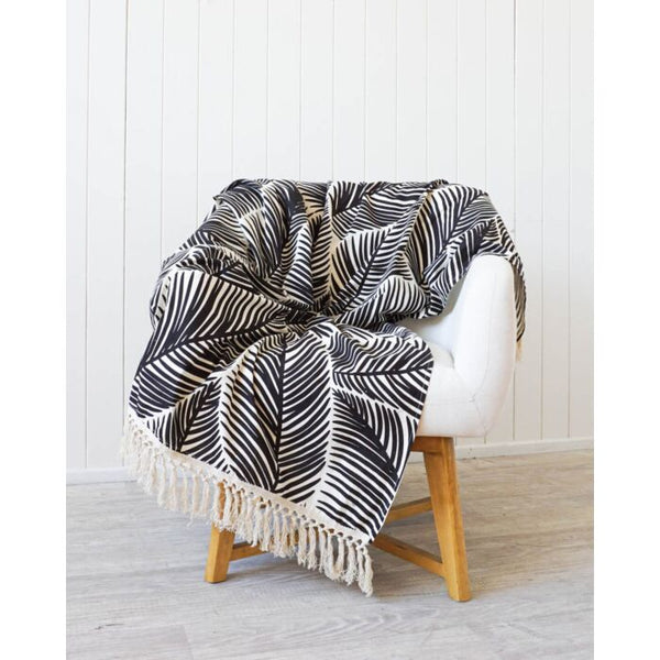 Rayell / Printed Cotton Canvas Throw - Elegant Leaves