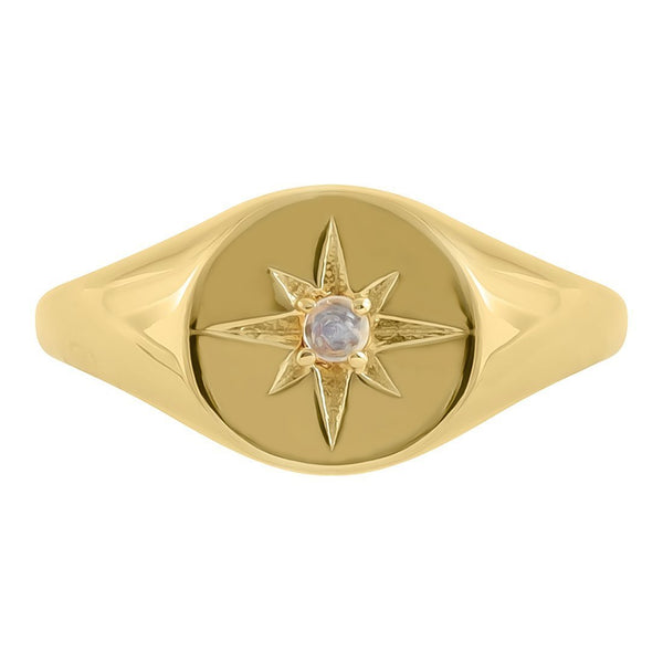Midsummer Star / Enchanted Light Signet Ring - Gold w Rainbow Moonstone