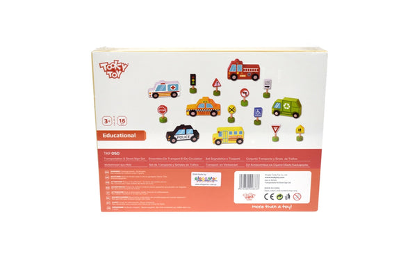 Tooky Toy / Wooden Transportation & Street Sign Set