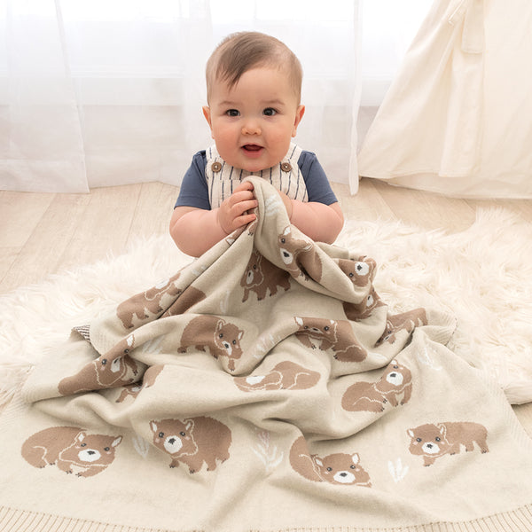 Living Textiles Co. / Australiana Baby Blanket - Beige Wombat