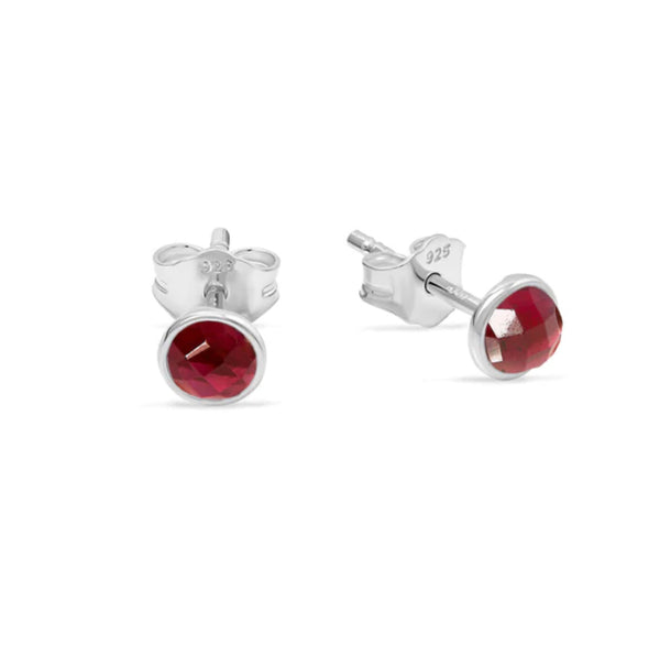 Midsummer Star / Dainty Round Garnet Studs - Silver