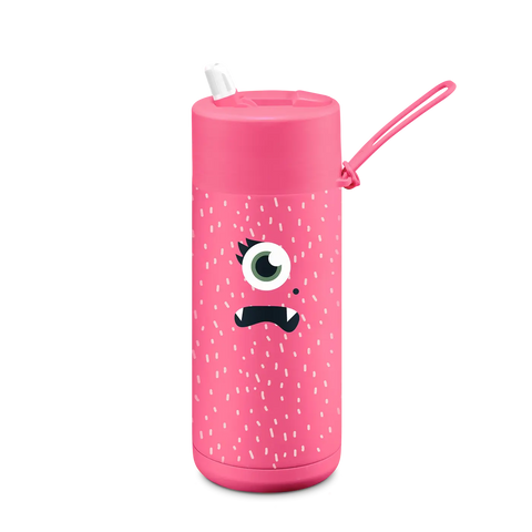 Frank Green / Stainless Steel Ceramic Reusable Bottle w/ Flip Straw Lid (16oz) - Neon Pink Piper
