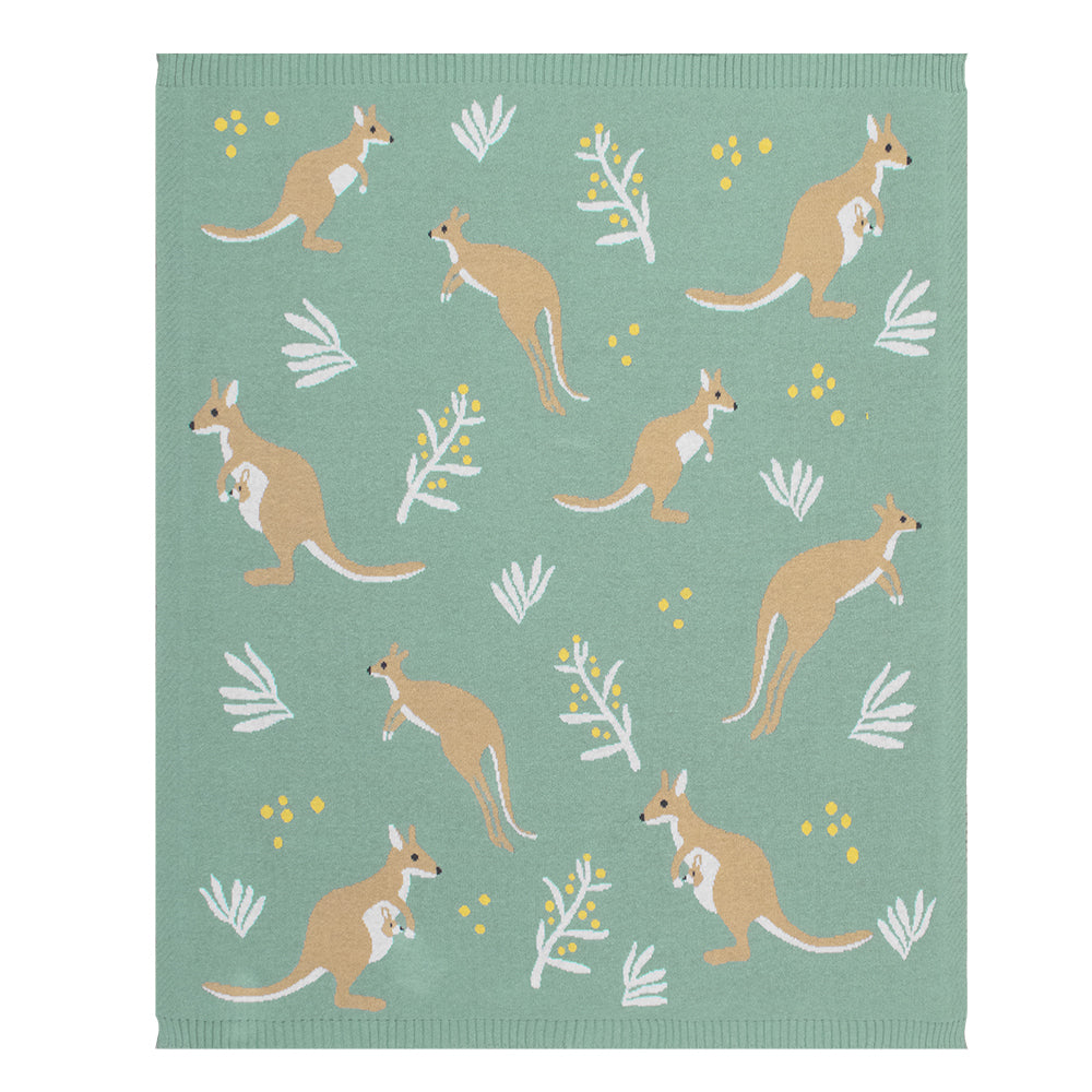 Living Textiles Co. / Australiana Baby Blanket - Green Kangaroo