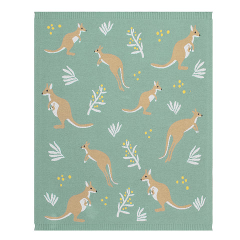 Living Textiles Co. / Australiana Baby Blanket - Green Kangaroo
