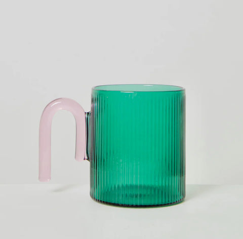 Sage & Cooper / Archer Ribbed Glass Cup - Bottle Green/Taffy Pink
