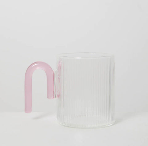 Sage & Cooper / Archer Ribbed Glass Cup - Clear/Taffy Pink