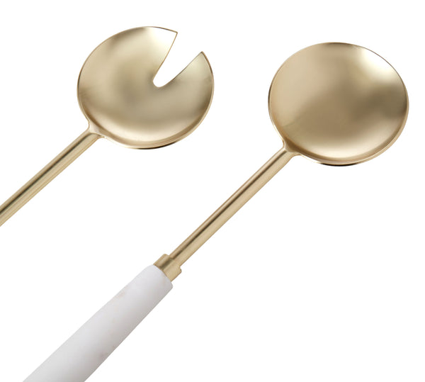 Amalfi / Marble Salad Servers - White & Gold
