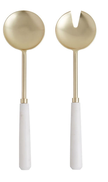 Amalfi / Marble Salad Servers - White & Gold