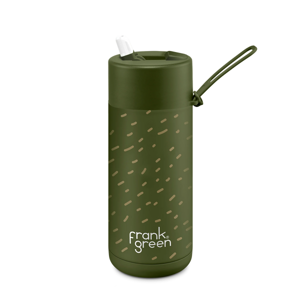 Frank Green / Stainless Steel Ceramic Reusable Bottle w/ Flip Straw Lid (16oz) - Khaki Scout