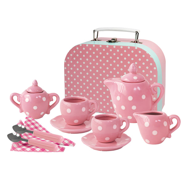Kaper Kidz / Porcelain Tea Set (13pcs) - Pink Polka Dot