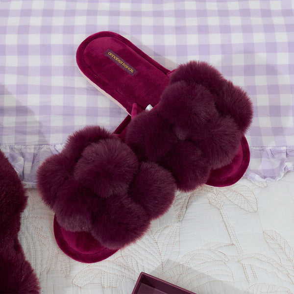 Annabel Trends / Cosy Luxe Pom Pom Slipper - Mulberry