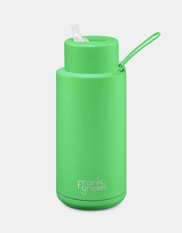 Frank Green / Stainless Steel Ceramic Reusable Bottle w/ Straw Lid (34oz) - Neon Green