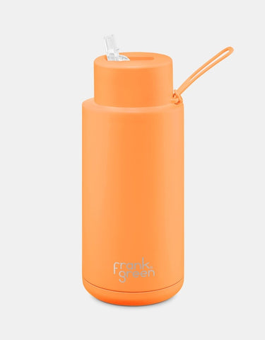 Frank Green / Stainless Steel Ceramic Reusable Bottle w/ Straw Lid (34oz) - Neon Orange