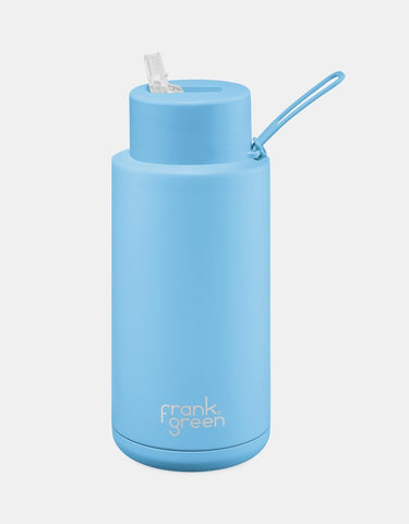 Frank Green / Stainless Steel Ceramic Reusable Bottle w/ Straw Lid (34oz) - Sky Blue