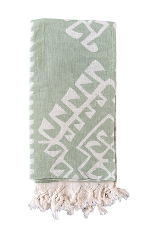 Salty Shadows / Jacquard Weave Turkish Towel - Green Aztec