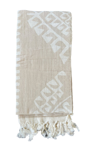 Salty Shadows / Jacquard Weave Turkish Towel - Sand Aztec
