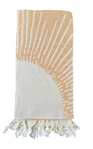 Salty Shadows / Jacquard Weave Turkish Towel - Mustard Sun