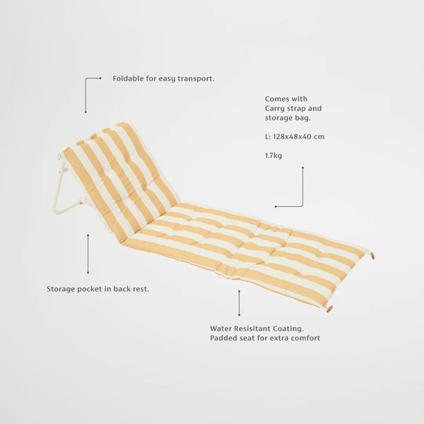 Sunnylife / Reclining Beach Chair - Mango Bay Golden Mustard Stripe