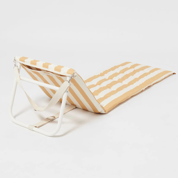 Sunnylife / Reclining Beach Chair - Mango Bay Golden Mustard Stripe