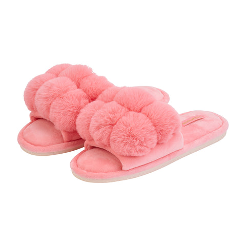 Annabel Trends / Cosy Luxe Pom Pom Slipper - Coral Pink