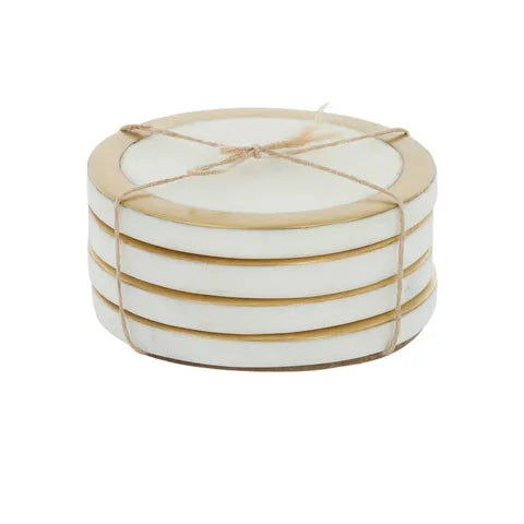 Coast To Coast / Circa Marble Brass Coasters (Set 4) - White