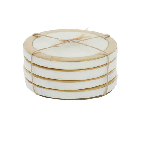 Coast To Coast / Circa Marble Brass Coasters (Set 4) - White