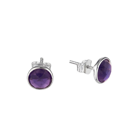 Midsummer Star / Round Amethyst Studs - Silver