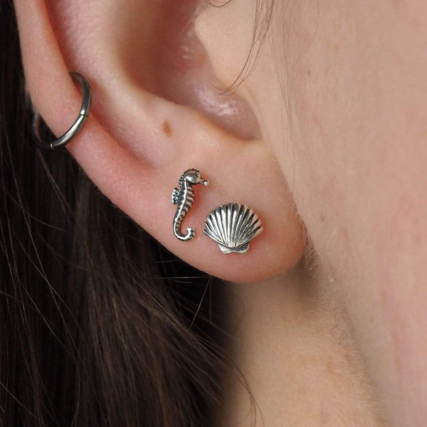 Midsummer Star / Dainty Seashell Studs - Silver