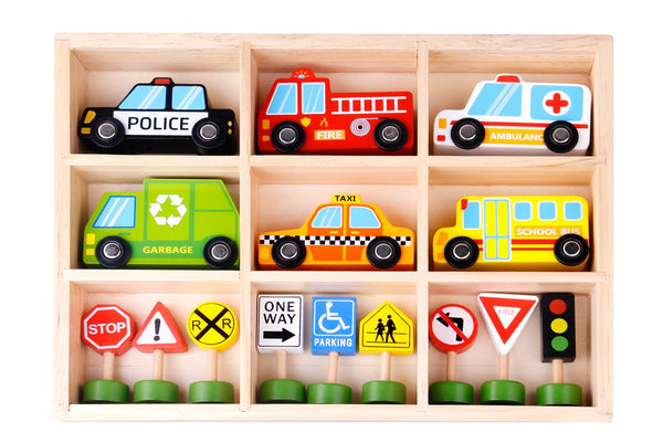 Tooky Toy / Wooden Transportation & Street Sign Set